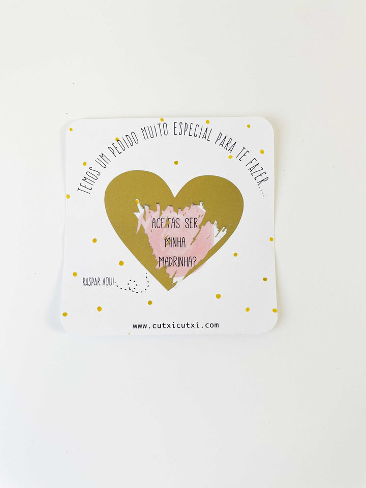 Convite raspadinha madrinha coração rosa cutxi