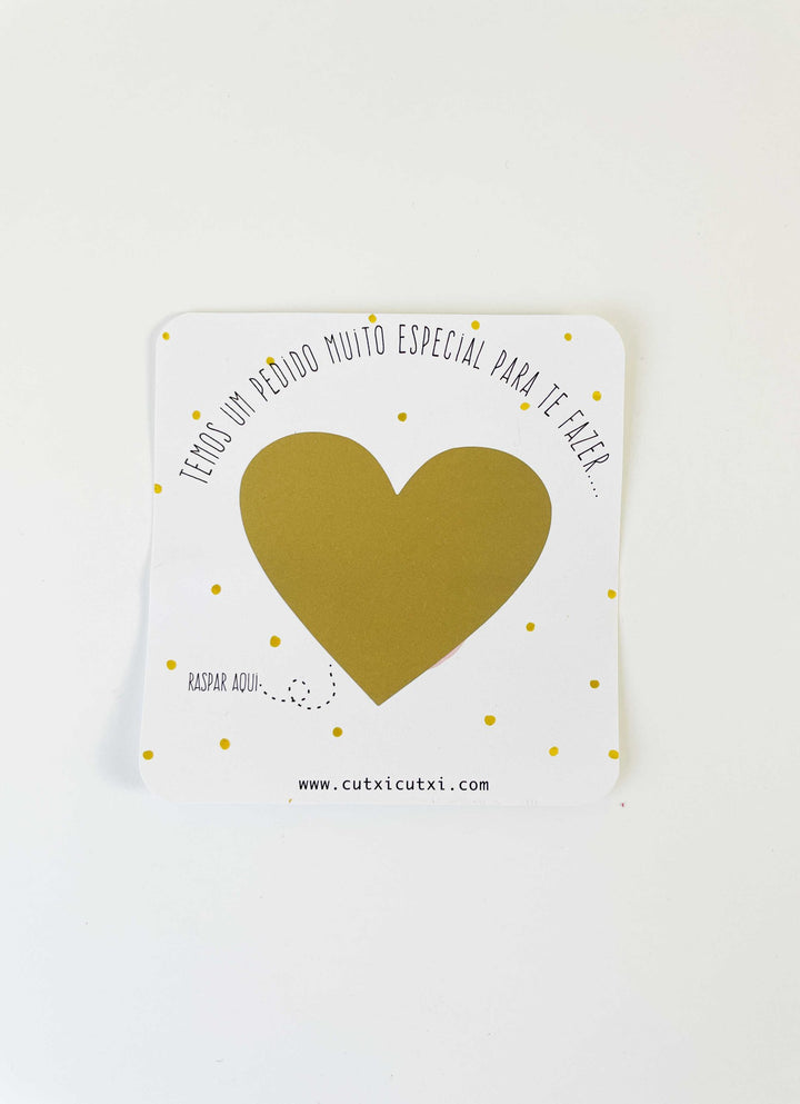Convite raspadinha padrinhos coração dourado cutxi