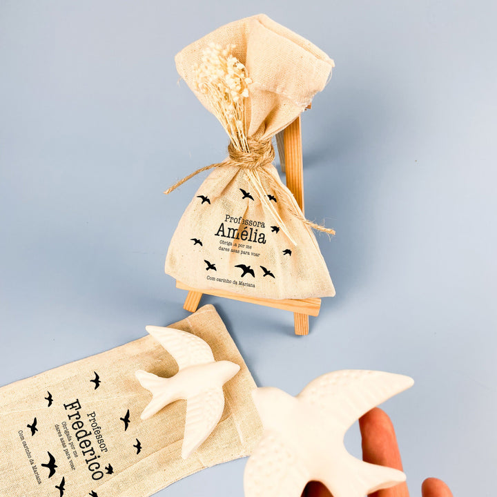Andorinha Perfumada e Saco de Algodão Personalizado | Lembrança Educadores e Professores