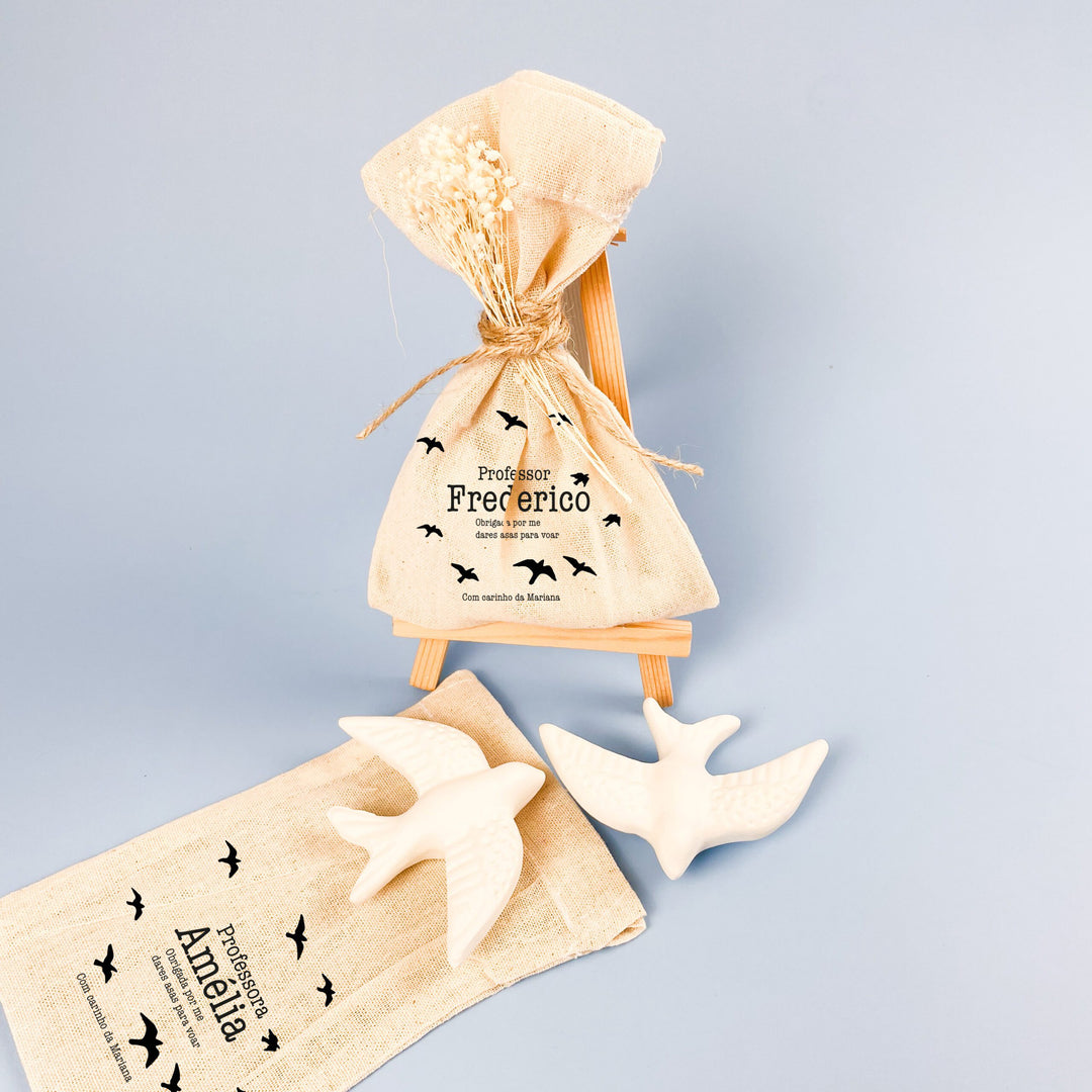 Andorinha Perfumada e Saco de Algodão Personalizado | Lembrança Educadores e Professores