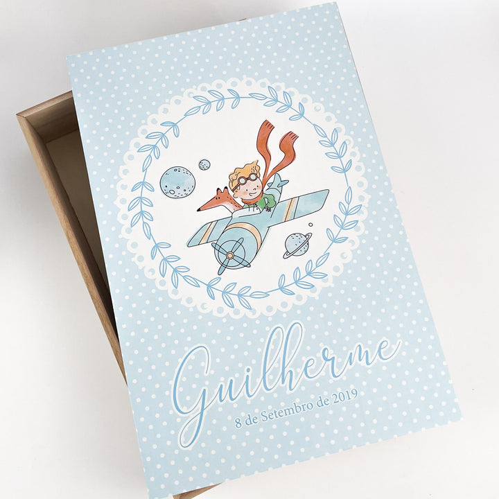 Caixa Batizado tema O Principezinho para Vela Toalha e Concha