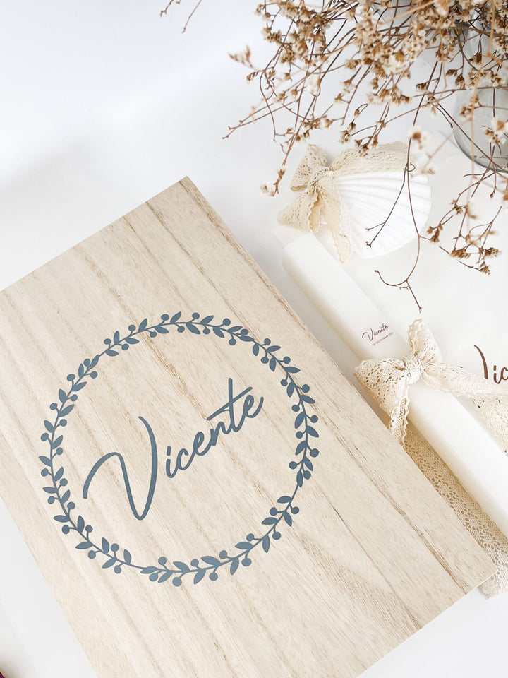 Conjunto Batizado DELUXE NATURE com Vela Concha Toalha e Caixa Grande - Gorgurão