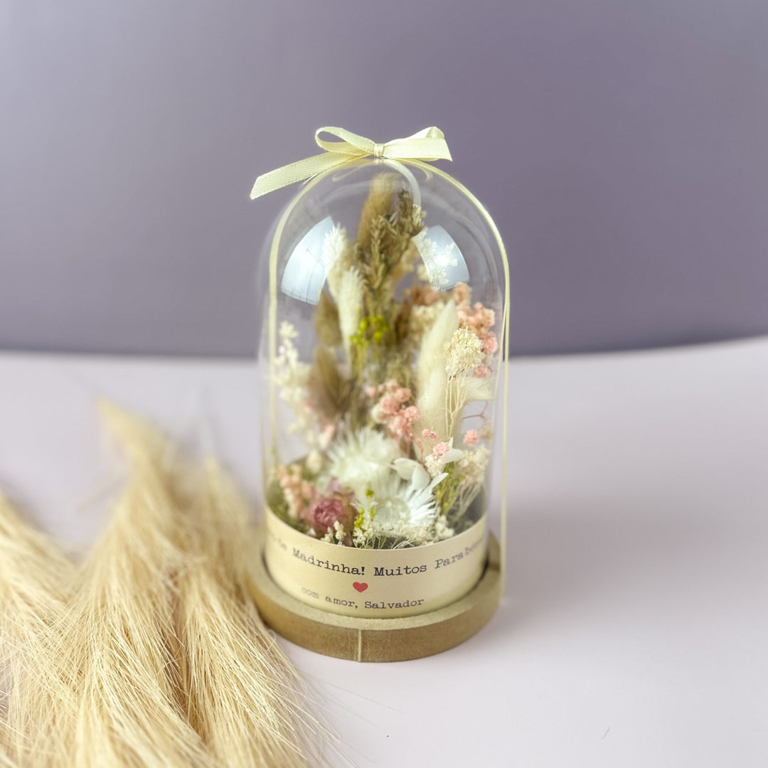 Campânula com Flores Preservadas | Presente Mãe, Madrinha, Tia, Amiga