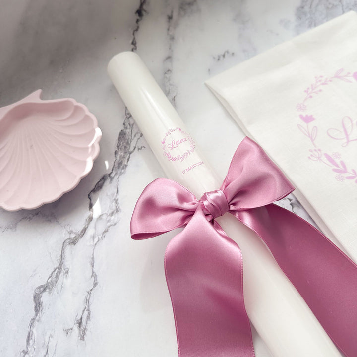 Conjunto de Batizado com Vela, Toalha e Caixa Rosa - Coleção Rosa Natura 🌿🎀