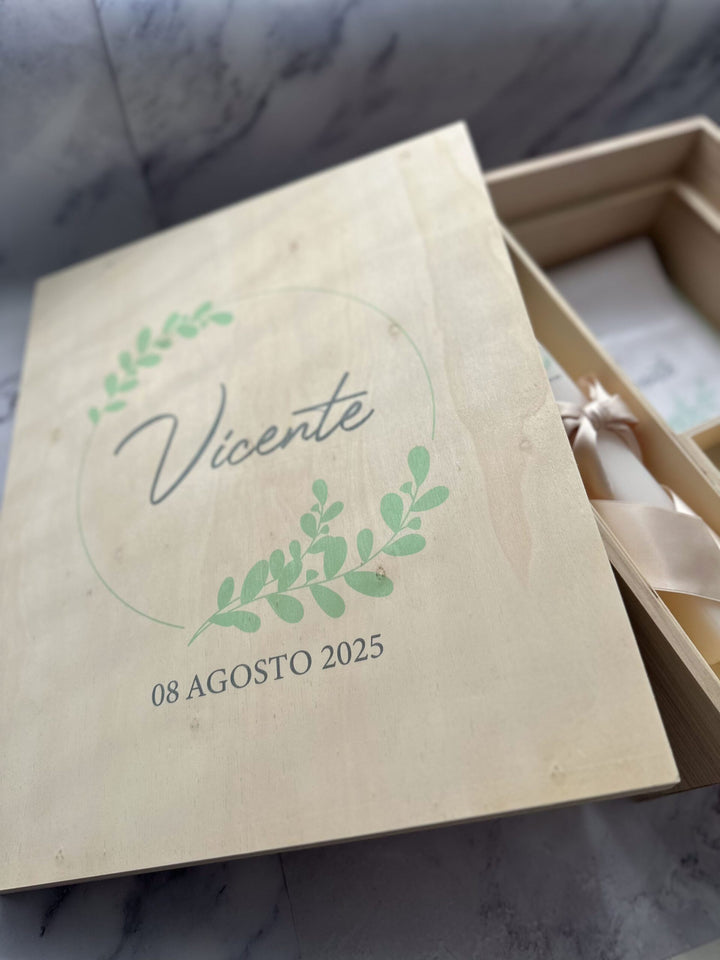 Caixa Batizado DELUX NATURE para vela toalha concha e roupa