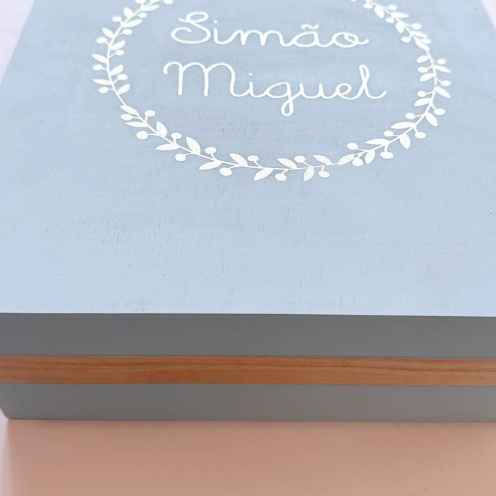 Conjunto Batizado GLAMOUR com Vela Concha Toalha e Caixa média pintada à mão