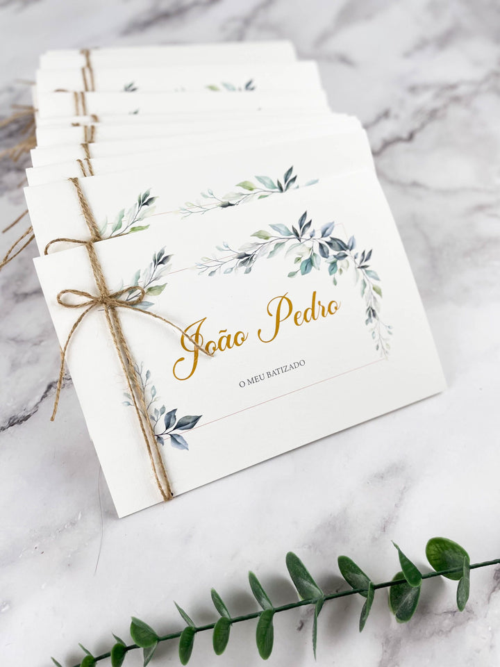 Convite para Batizado Personalizado - Folhas