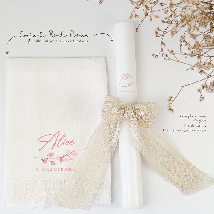 Conjunto Batizado RENDA POEMA com Vela Toalha e Concha