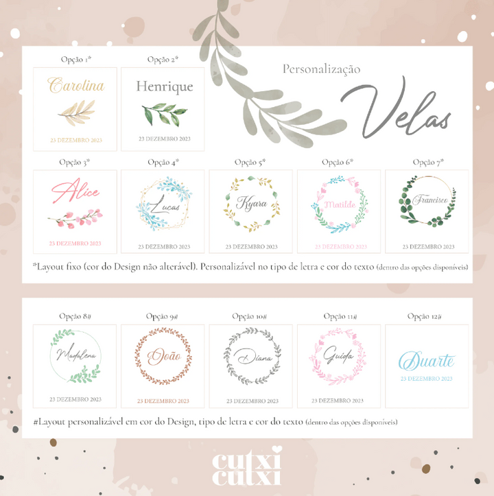 Vela Batismo modelo Sofia