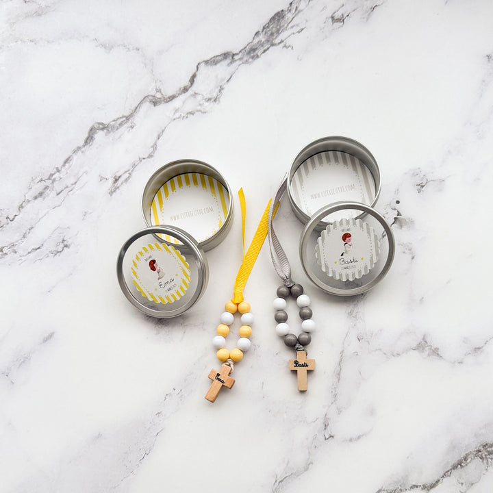 Mini Terço Dezena em Latinha - Lembrança para Batizado