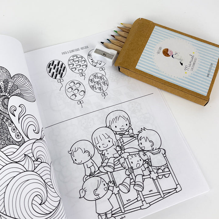 Conjunto de Mini Lápis mais caderno para Pintar (Presente de Aniversário, Batizados)