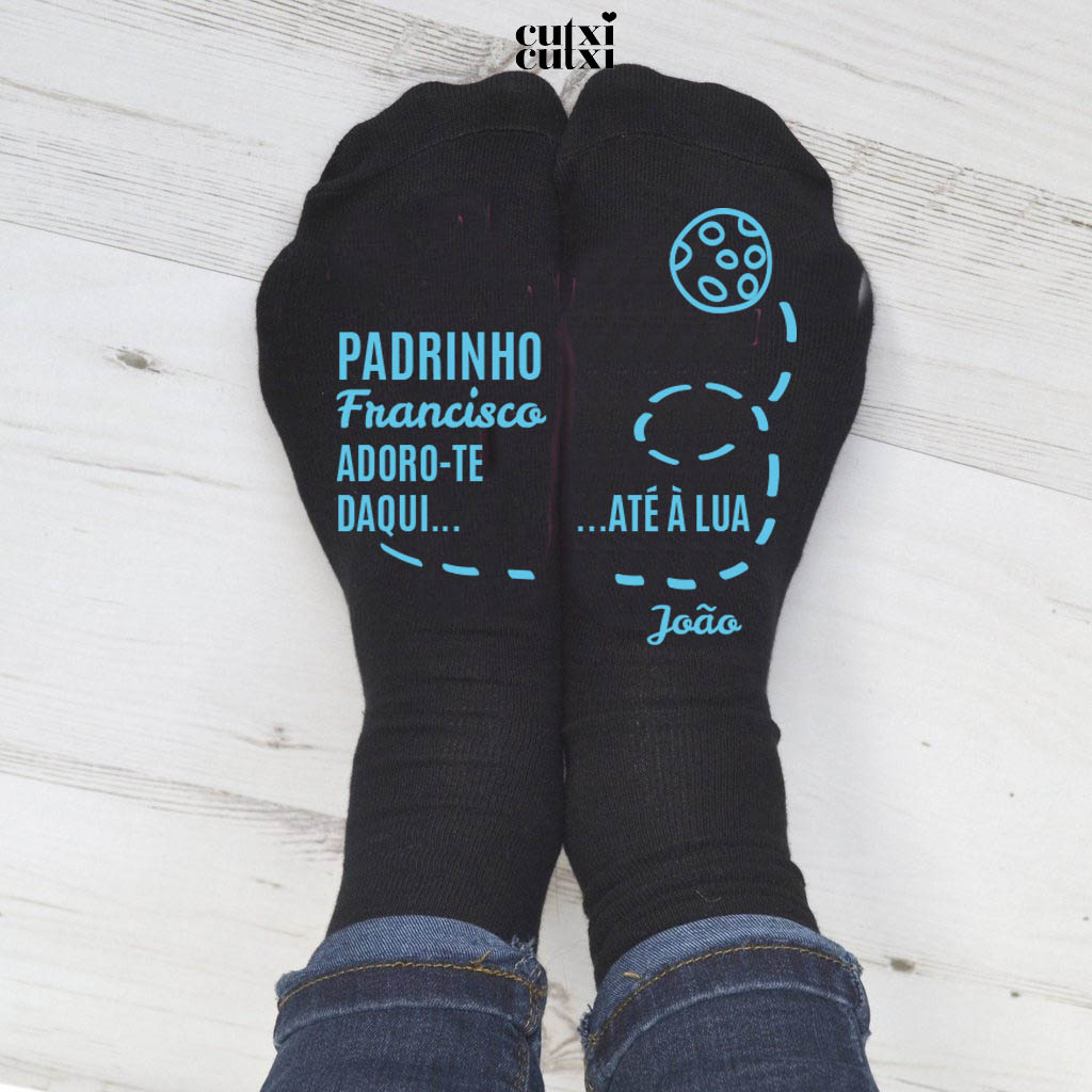 Meias Personalizadas com nome Até à lua | Presente para Padrinho