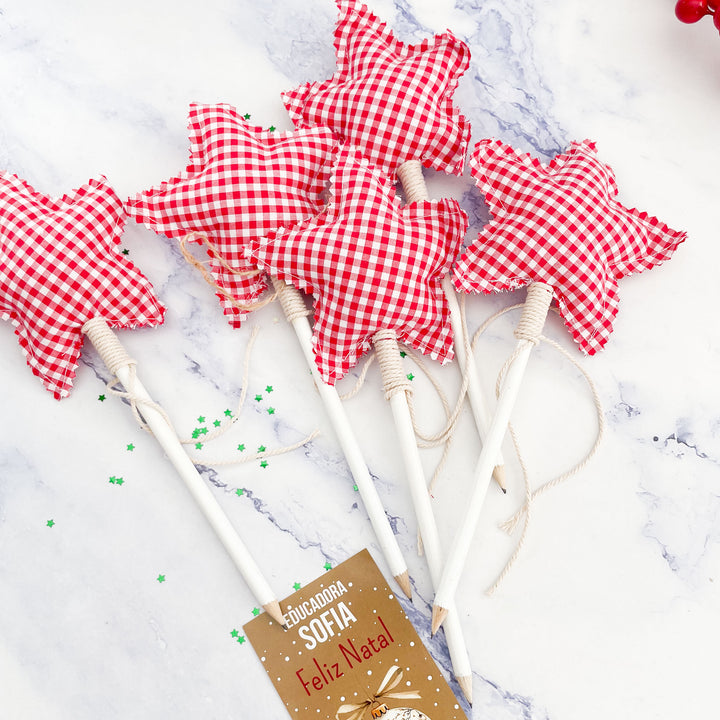 Lápis com Estrela em Tecido - Presente de Natal para Crianças