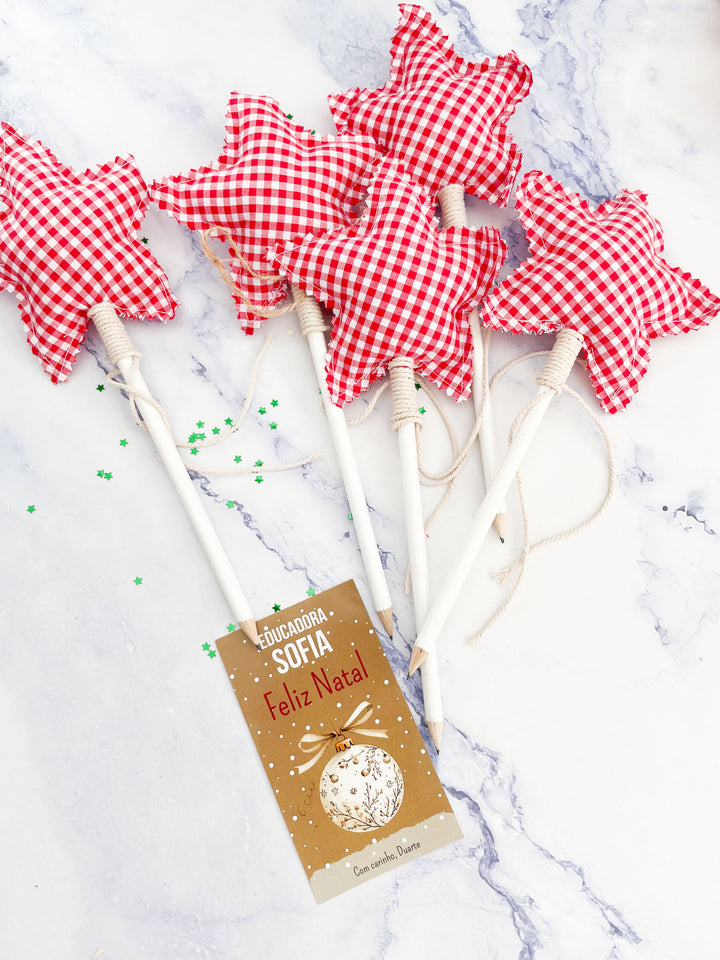 Lápis com Estrela em Tecido - Presente de Natal para Crianças