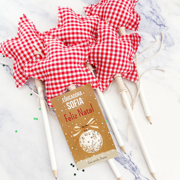 Lápis com Estrela em Tecido - Presente de Natal para Crianças