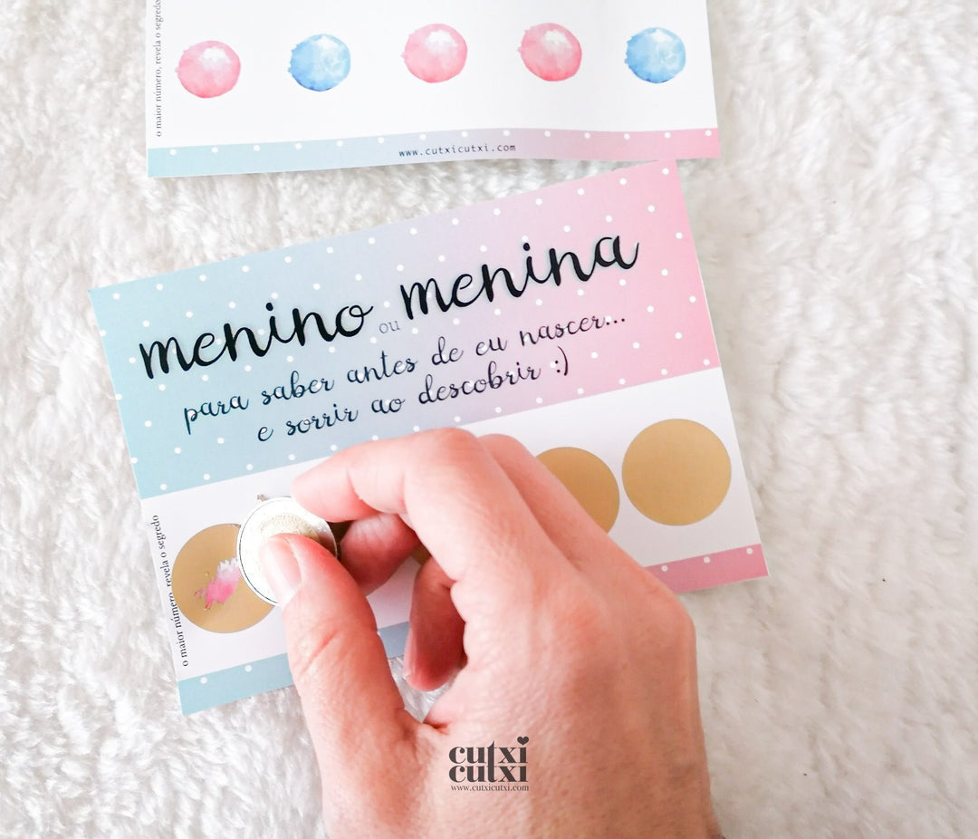 Anúncio de Revelação do Sexo do Bebé com Surpresa com Raspadinhas