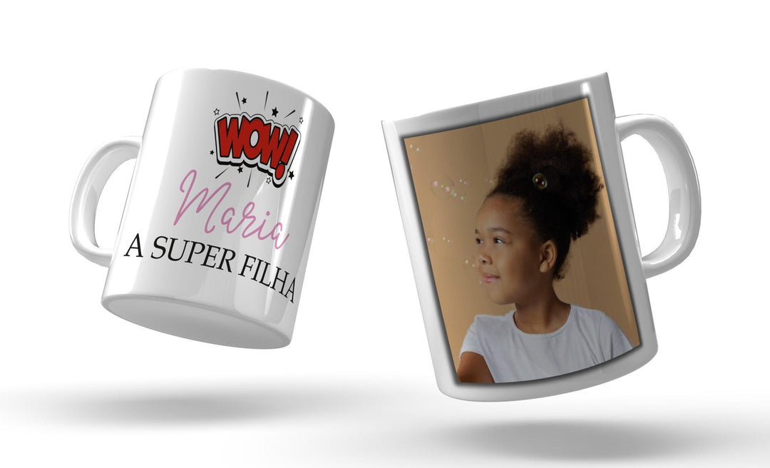 Conjunto Caneca Grande e Caneca Pequena Super Pai + Super Filho/a Wow
