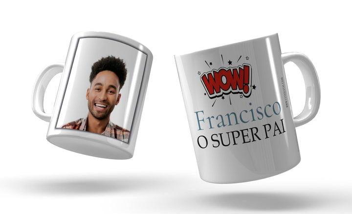 Conjunto Caneca Grande e Caneca Pequena Super Pai + Super Filho/a Wow