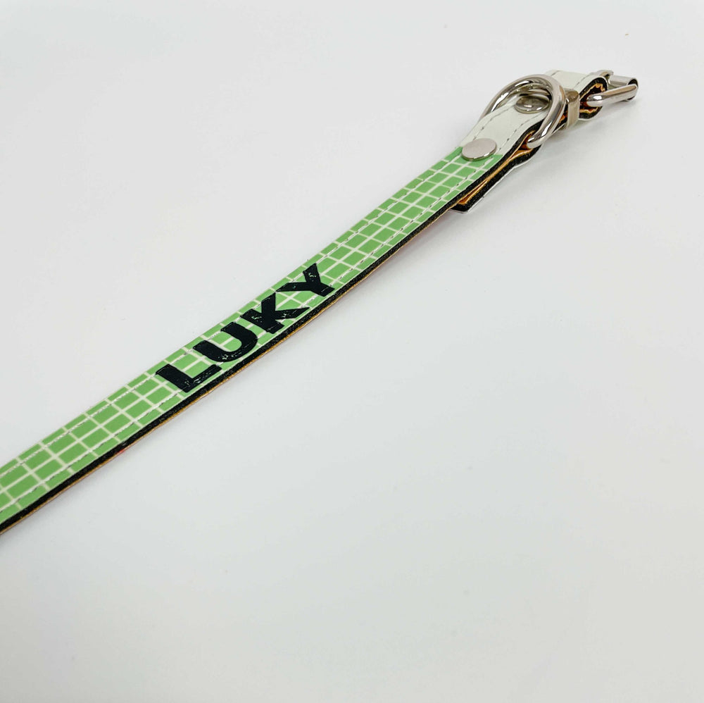 coleira animal personalizada para cao quadradinhos verdes