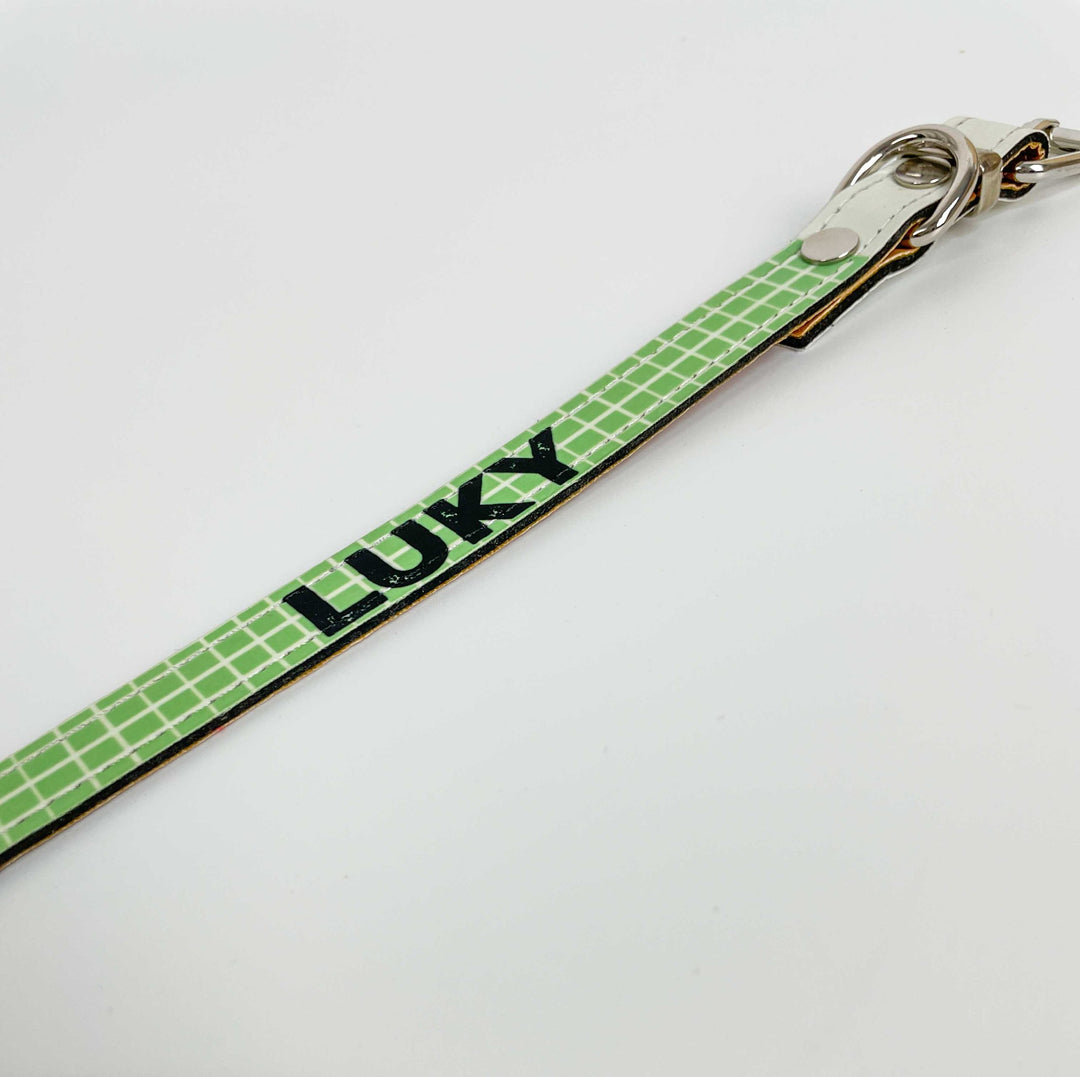 coleira animal personalizada para cao quadradinhos verdes