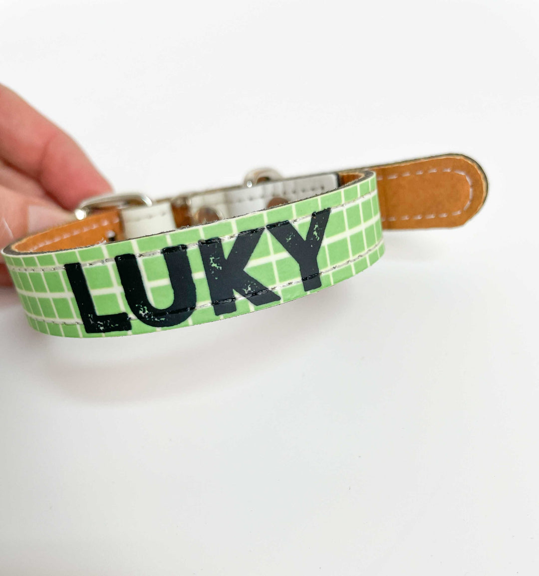 coleira animal personalizada para cao quadradinhos verdes