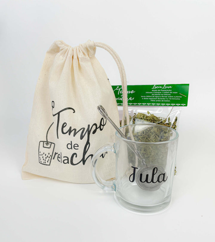 Tempo de relachar Chá saquinho caneca personalizada com nome