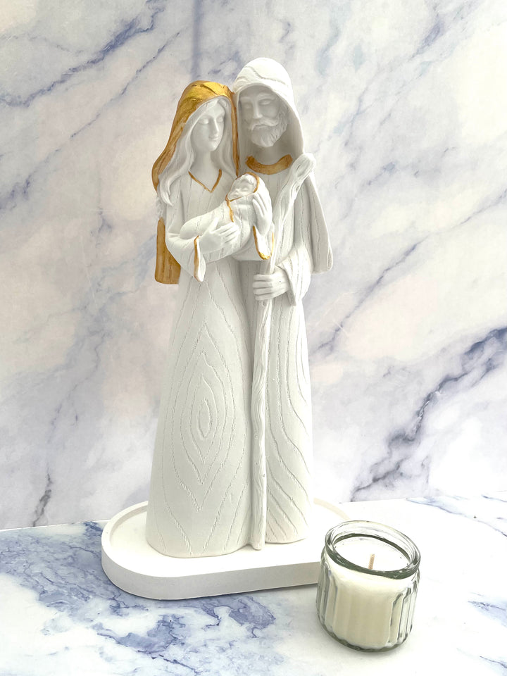 Estatueta Elegante com base e vela | Sagrada Família Pintada à Mão