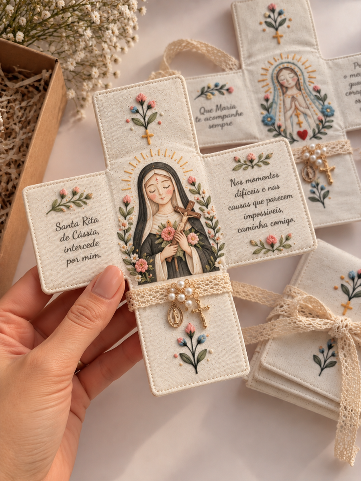 Oratório de Santa Rita de Cássia | Pintado e Bordado à Mão