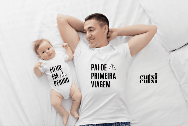 Conjunto T-shirt Pai de Primeira Viagem e Body Bebé em Perigo