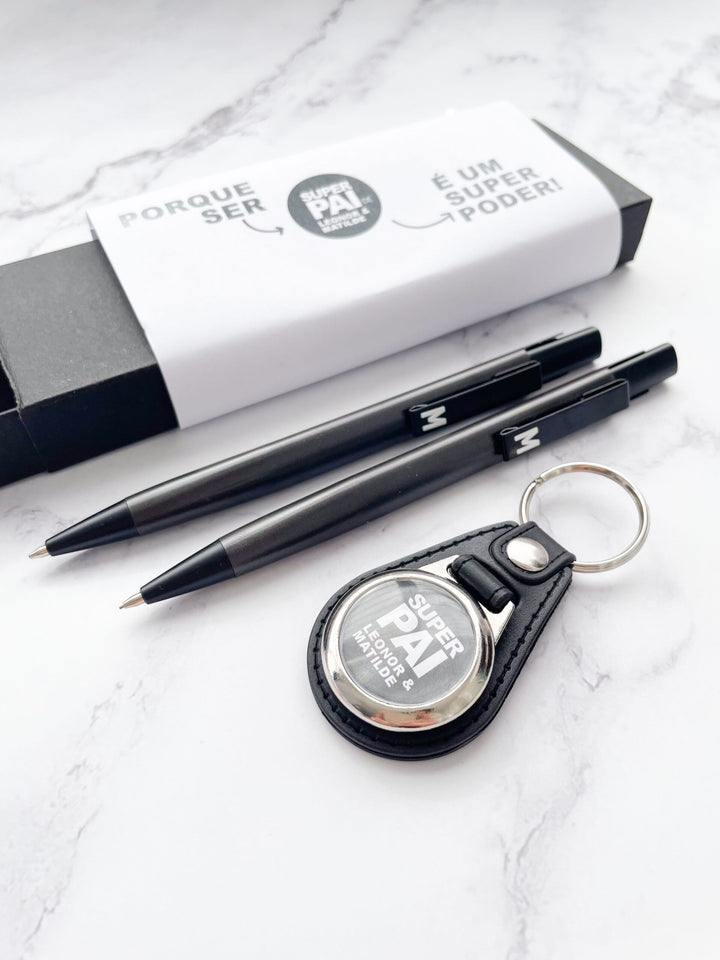 Kit Presente para Pai – Caneta, Lapiseira e Porta-Chaves Personalizado
