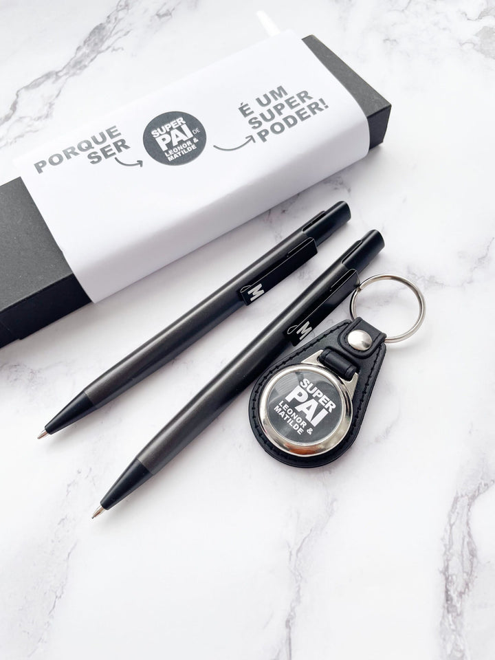Kit Presente para Pai – Caneta, Lapiseira e Porta-Chaves Personalizado