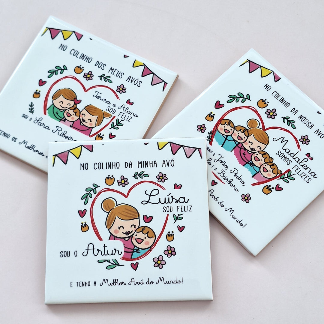 Azulejo com ilustração e mensagem personalizada (Presente para Avós, Avô, Avó) - Cutxi Cutxi - Presentes Personalizados
