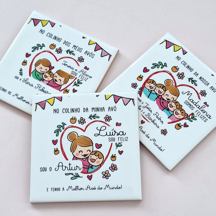 Azulejo com ilustração e mensagem personalizada (Presente para Avós, Avô, Avó) - Cutxi Cutxi - Presentes Personalizados