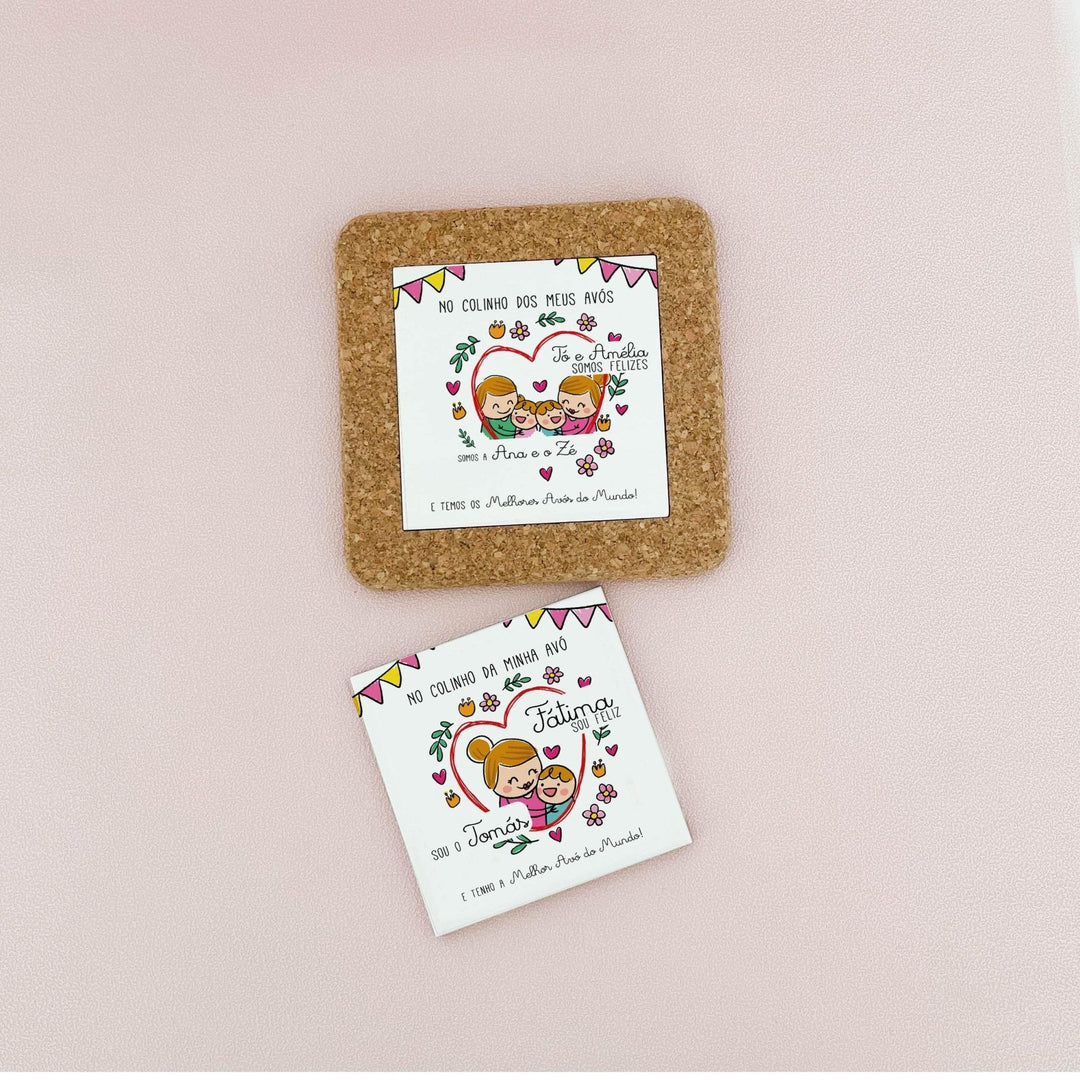 Azulejo com ilustração e mensagem personalizada (Presente para Avós, Avô, Avó) - Cutxi Cutxi - Presentes Personalizados