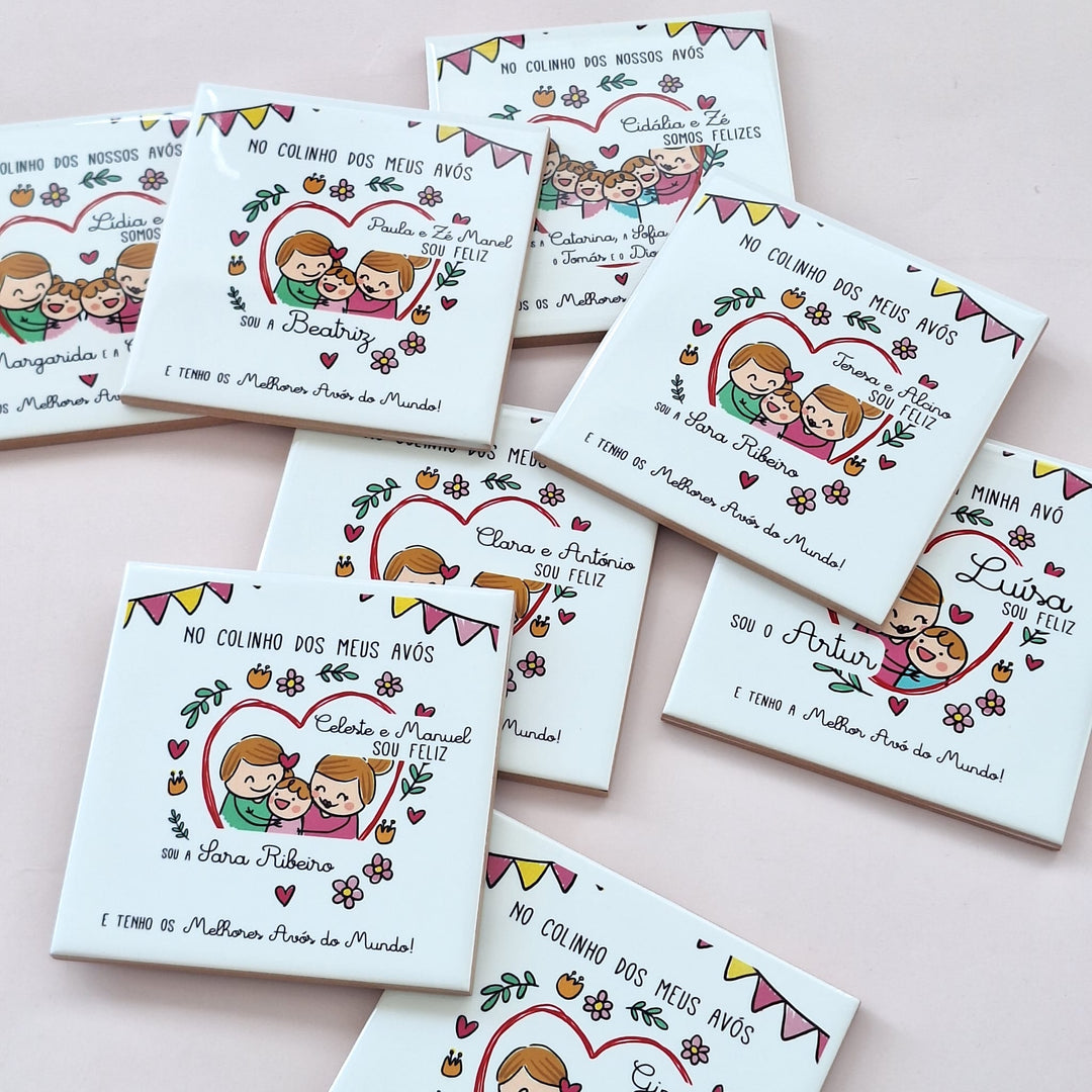 Azulejo com ilustração e mensagem personalizada (Presente para Avós, Avô, Avó) - Cutxi Cutxi - Presentes Personalizados