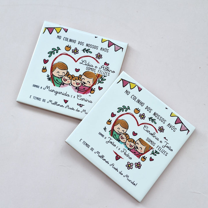 Azulejo com ilustração e mensagem personalizada (Presente para Avós, Avô, Avó) - Cutxi Cutxi - Presentes Personalizados