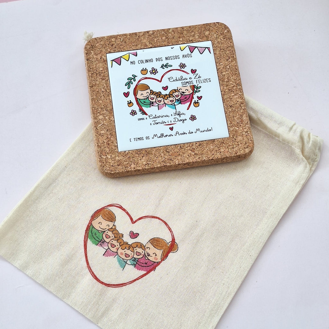 Azulejo com ilustração e mensagem personalizada (Presente para Avós, Avô, Avó) - Cutxi Cutxi - Presentes Personalizados