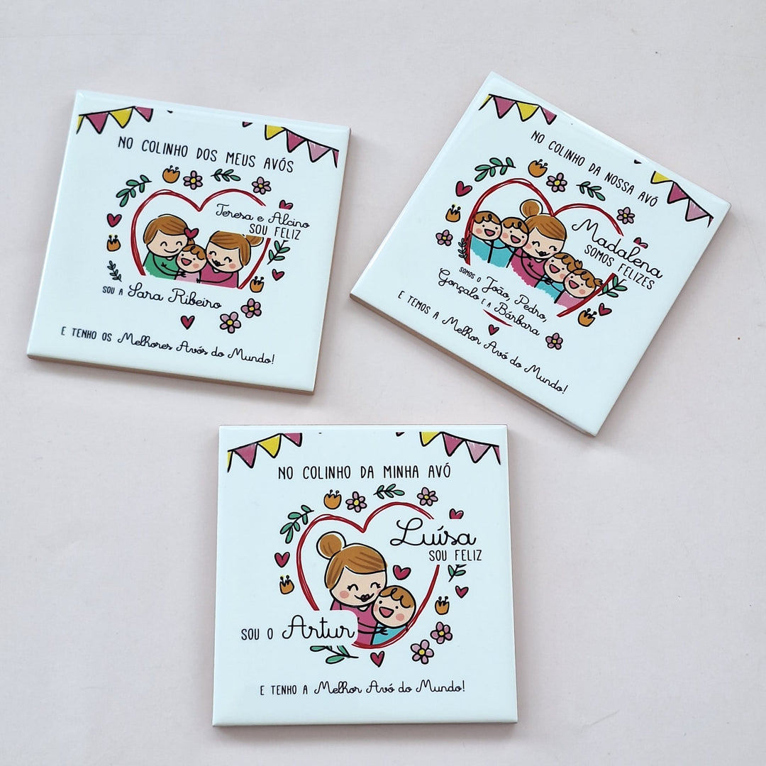 Azulejo com ilustração e mensagem personalizada (Presente para Avós, Avô, Avó) - Cutxi Cutxi - Presentes Personalizados
