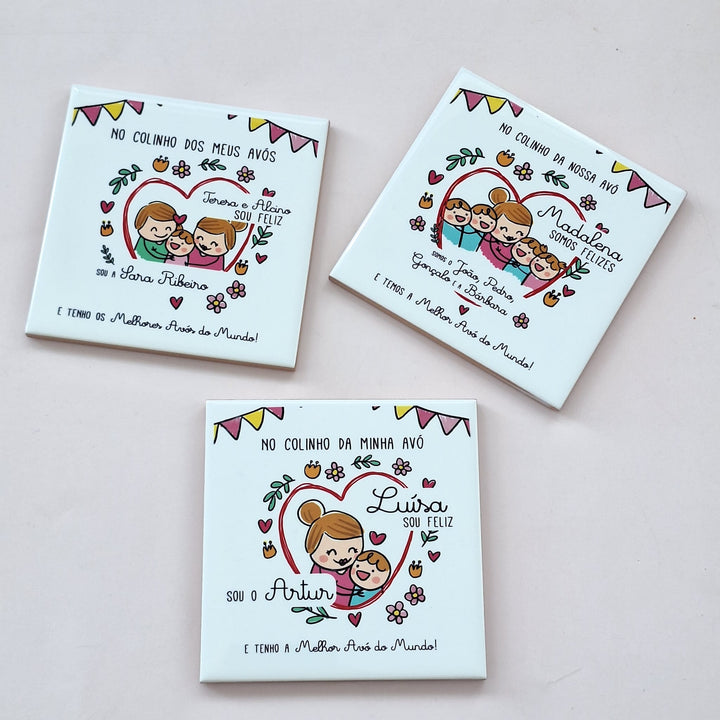 Azulejo com ilustração e mensagem personalizada (Presente para Avós, Avô, Avó) - Cutxi Cutxi - Presentes Personalizados