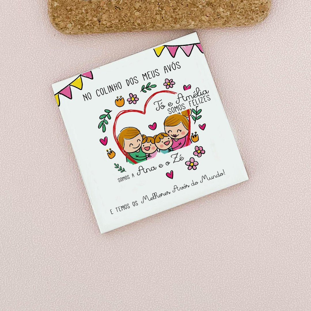 Azulejo com ilustração e mensagem personalizada (Presente para Avós, Avô, Avó) - Cutxi Cutxi - Presentes Personalizados