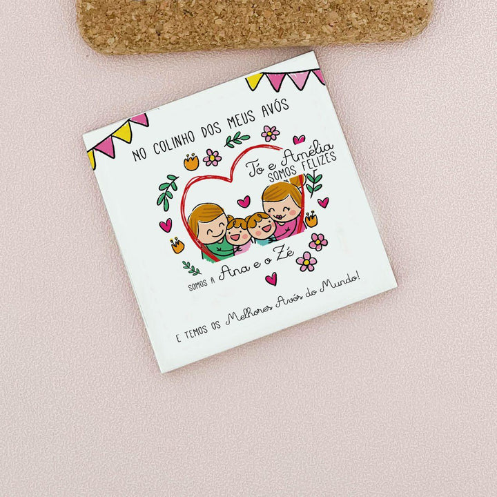 Azulejo com ilustração e mensagem personalizada (Presente para Avós, Avô, Avó) - Cutxi Cutxi - Presentes Personalizados