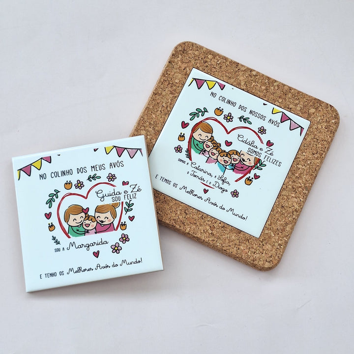 Azulejo com ilustração e mensagem personalizada (Presente para Avós, Avô, Avó) - Cutxi Cutxi - Presentes Personalizados
