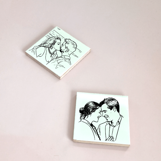 Azulejo Mini Retrato em Traço | Mãe - Cutxi Cutxi - Presentes Personalizados