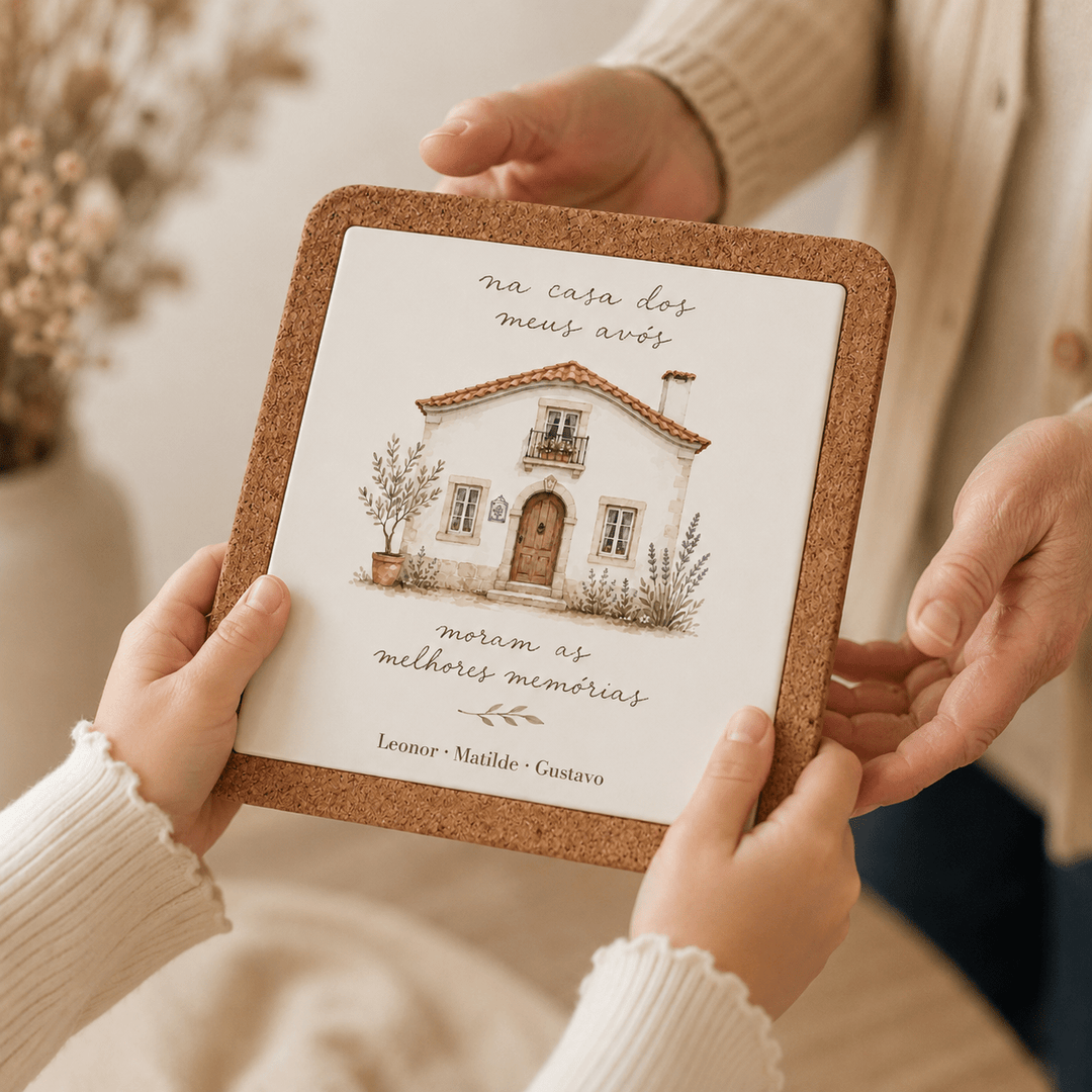 Base de Tachos Personalizada “Na Casa dos Meus Avós” - Cutxi Cutxi - Presentes Personalizados