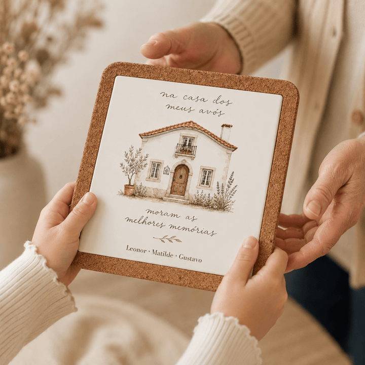 Base de Tachos Personalizada “Na Casa dos Meus Avós” - Cutxi Cutxi - Presentes Personalizados