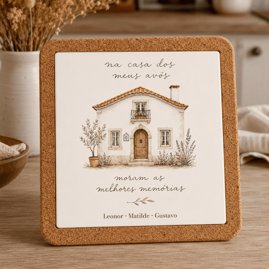 Base de Tachos Personalizada “Na Casa dos Meus Avós” - Cutxi Cutxi - Presentes Personalizados