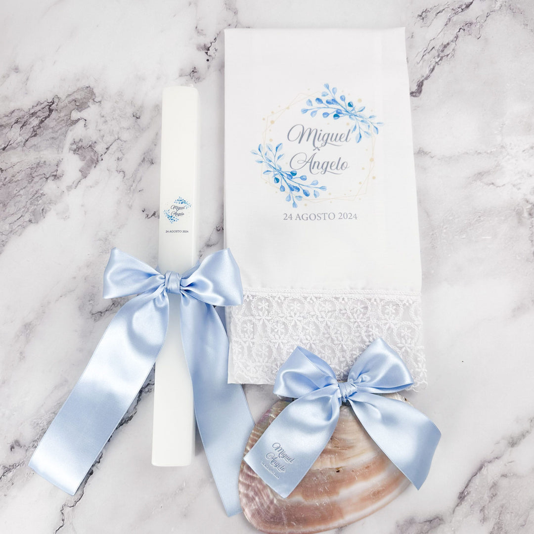 Conjunto Batizado Classic Nature com Vela Concha Toalha - Cetim