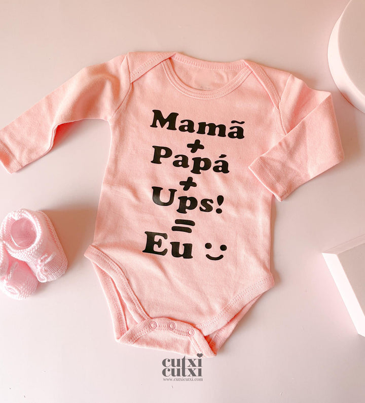 Body para Bebé: Mamã + Papá + Ups = Eu - Cutxi Cutxi - Presentes Personalizados