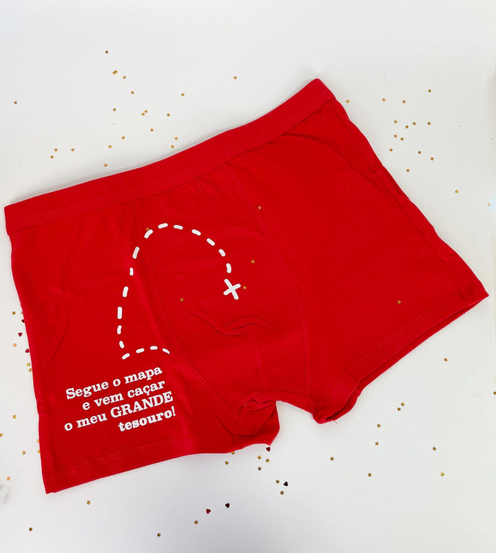 boxer vermelho segue o mapa e vem caçar o meu grande tesouro, vermelho dia dos namorados