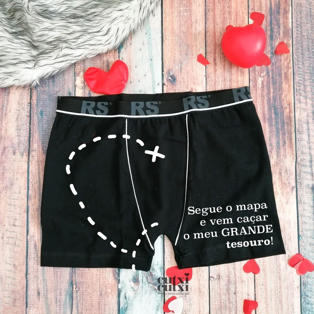 Boxers Segue o mapa e vem caçar o meu grande tesouro! - Presente Namorados - Cutxi Cutxi - Presentes Personalizados